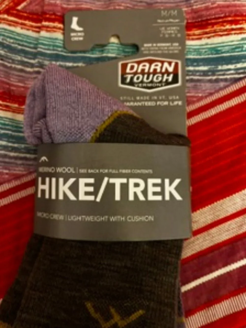 Lavender cuff, Brown and Yellow trim Darn Tough Micro Crew Socks, Women's Med.